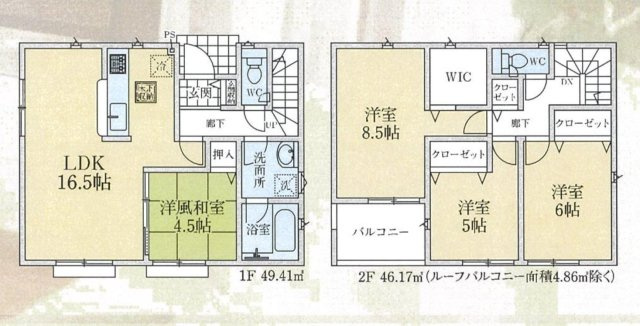 川越市菅間　新築戸建の間取り