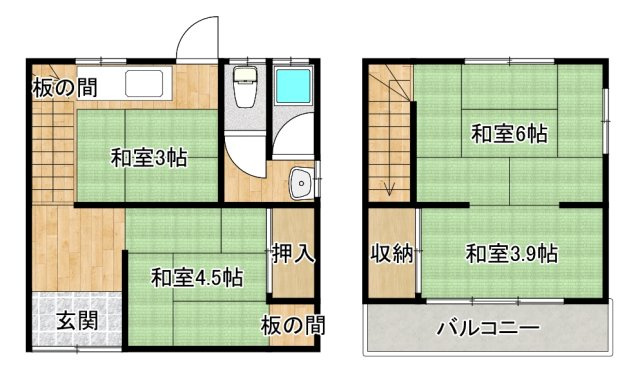 豊中市小曽根３丁目のテラスの間取り