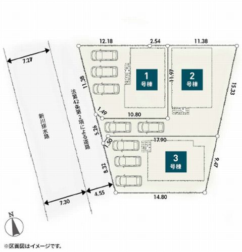 【仲介手数料０円】平塚市第2小鍋島　新築一戸建て　全3棟の区画図|平塚市第2小鍋島　新築一戸建て　全3棟