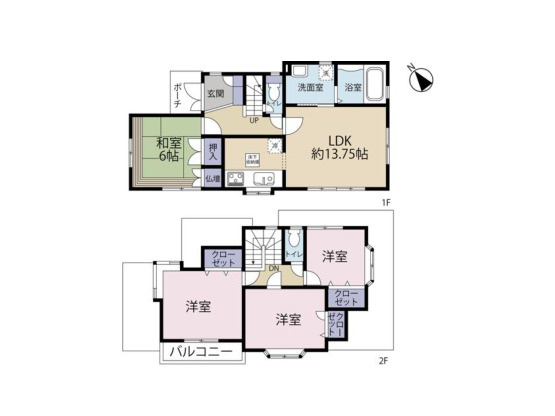 【間取り】 | 清新中古戸建 | 4つの居室とゆとりあるLDKを備えた4LDKの中古戸建。子育て世帯にうれしい、個室と団らんの場がそろう間取りです。重厚感のある外観と洗練された内装で、品格ある暮らしを叶えます。ぜひ現地でご覧ください。