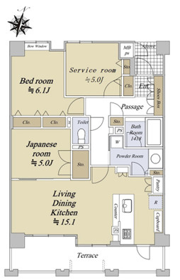 神戸市東灘区御影２丁目の賃貸マンションの間取り