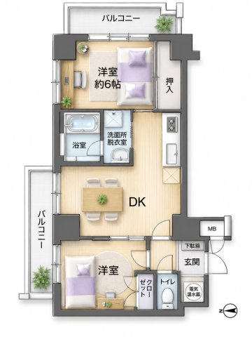 【間取り】 | ライオンズマンション博多☆仲介手数料半額☆ | ※本図に表示されている家具・家電・照明・インテリア・観葉植物等は、AIによる配置イメージです。実際には設置されておらず、売買対象にも含まれません。図面と現況が相違する場合は、現況を優先いたします。