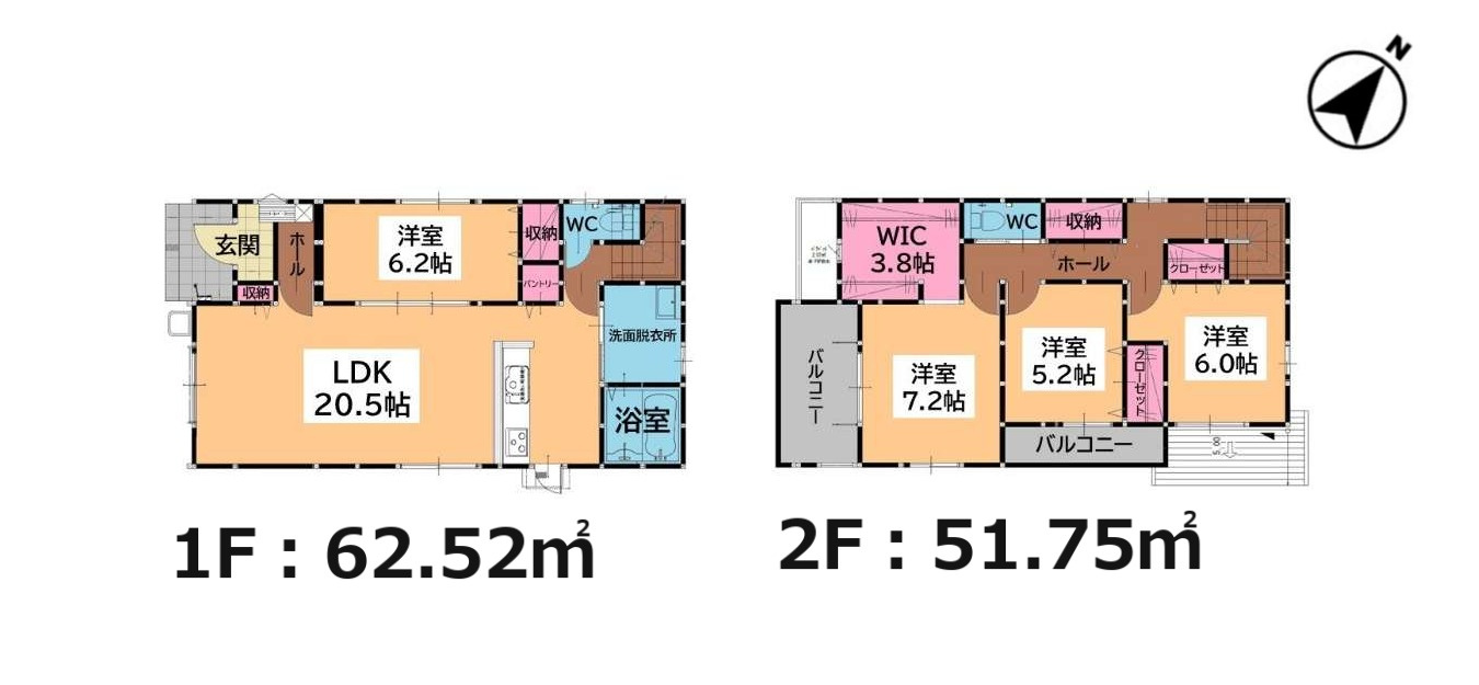 S・古賀市日吉2丁目第2-2棟（1号棟）の間取り|全居室収納付きで便利です。