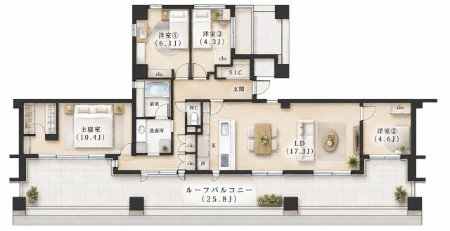 【間取り】 | クレッセント新横浜イルドマーニー　新横浜駅まで平坦12分/ペット飼育可/Reform物件/大型ルーフバルコニー