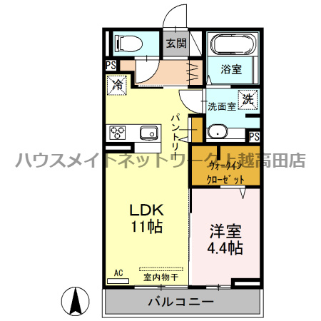 アクシア西本町の間取り|間取図1LDK（アクシア西本町206）1LDK