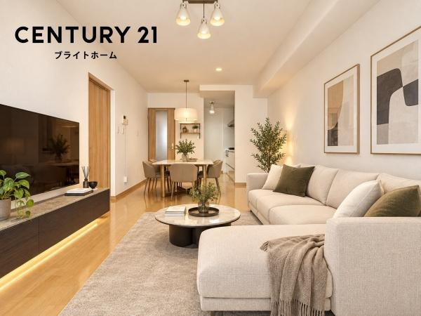 サンマンション青葉台の居間・リビング|窓からは明るい光が差し込みます！
電気をつけなくても明るいです。
※家具等はCGでの参考レイアウトです。

