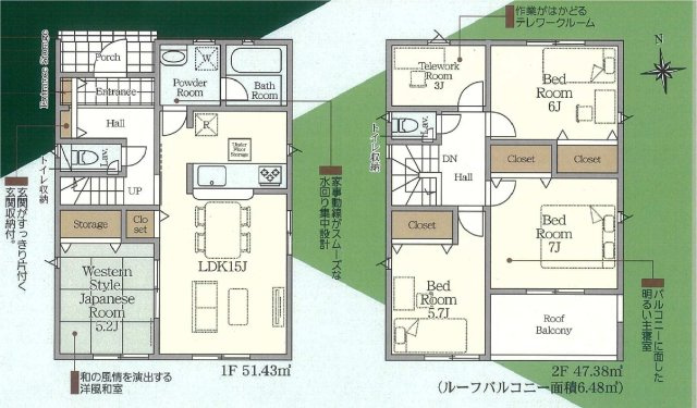 新築　富岡市富岡第４　クレイドルガーデン　１号棟の間取り|建物面積98.81㎡　３帖のテレワークルーム付きプラン♪各部屋収納付きで便利です！日当たりの良いバルコニーはお洗濯物もよく乾きそうです◎
						
