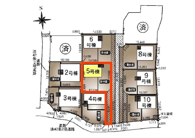 新築　前橋市青柳町第28　クレイドルガーデン　5号棟の区画図|5号棟　区画図　南側接道幅員約4ｍ

