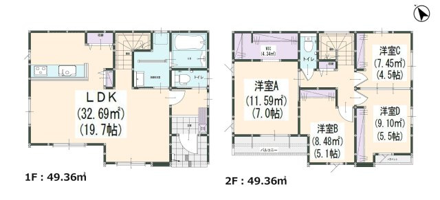 糟屋郡須恵町旅石第30-2棟（2号棟）の間取り|全居室収納付きで便利です。