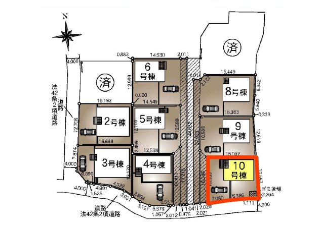 新築　前橋市青柳町第28　クレイドルガーデン　10号棟の区画図|10号棟　区画図　南側接道幅員約4ｍ

