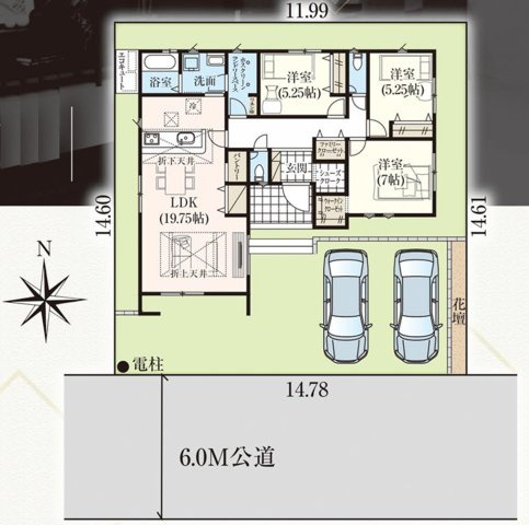 ◇泉ヶ丘　7期◇　全1棟　オール電化の新築建売住宅　　日当たり良好♪の間取り|2号棟間取図です。