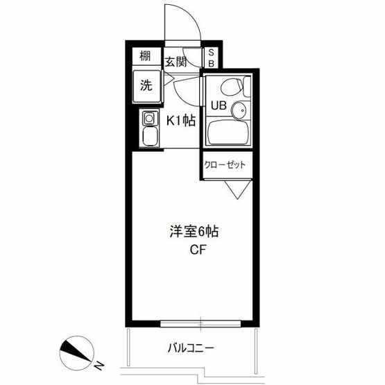 【間取り】 | ジョイフル池上第２ | 東向き１Ｋ