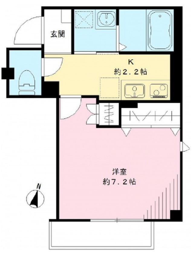 Vieuno UMEMOTO ビューノウメモトの間取り|間取り　1K洋室7.2帖　正方形に近く使いやすい形！