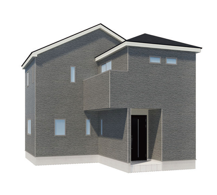 【2階リビングの2SLDK】高知市百石町第４　新築一戸建て　1号棟の外観パース|イメージパースです♪シンプルでスタイリッシュなグレーの外観◎