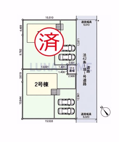 笠間市旭町第9　新築戸建　2号棟の区画図|住宅ローンについてご不安な方もお任せください♪経験豊富なスタッフが丁寧にサポートいたします！
当日のご予約も大歓迎です！「今から見たい」も柔軟にご対応いたします♪