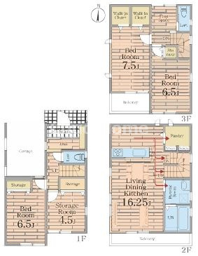 江戸川区篠崎町3丁目新築分譲住宅の間取り|【14号棟間取り】3LDK＋納戸＋ウォークインクローゼット2ヶ所＋パントリー＋カースペース