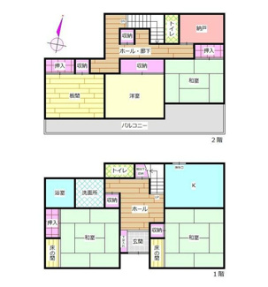 【間取り】 | 山梨市上神内川 駅徒歩10分 内外装一新の中古 敷地71坪 | ５DK+納戸付き　綺麗に生まれ変わった建物を是非ご見学ください。