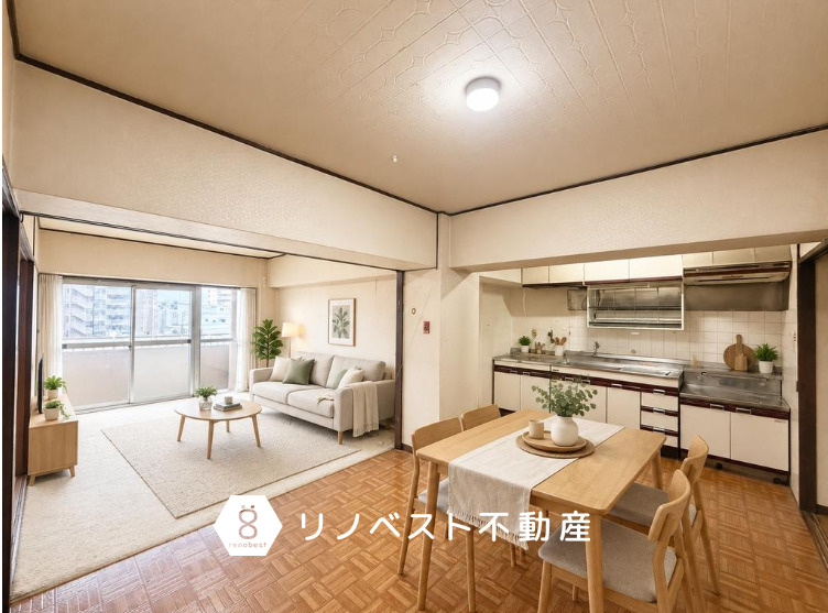 八戸ノ里グランドマンションB棟の居間・リビング|専有面積80㎡超の広々マンション！
リノベーション向け物件♪
※一部写真は、ホームステージングイメージとなっております。