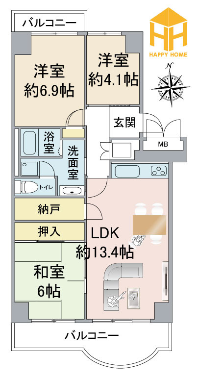 ユニハイム千里丘　1号棟の間取り|※図面と現況に相違がある場合は、現況を優先します。