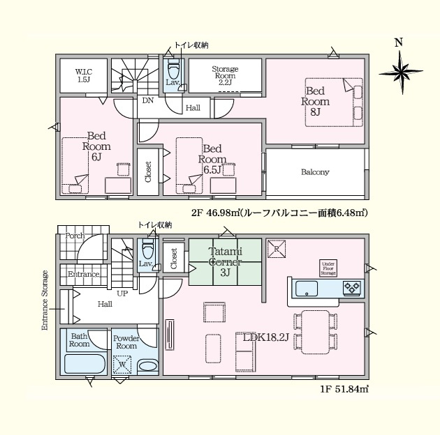 Cradlegarden　 常陸太田市磯部町　第3　1の間取り|　
☆LDK広々18帖、隣接の畳コーナーはお昼寝にも◎家族で寛げます。全居室ゆったり6帖以上、大容量の収納スペース付き。全室明るい二面窓で通風も良好です！