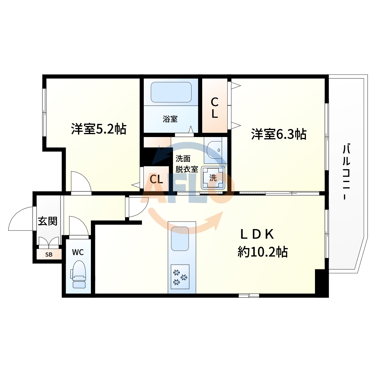 プレサンス難波ヴィータ　難波元町小学校区の間取り|プレサンス難波ヴィータ　開放感ある間取り