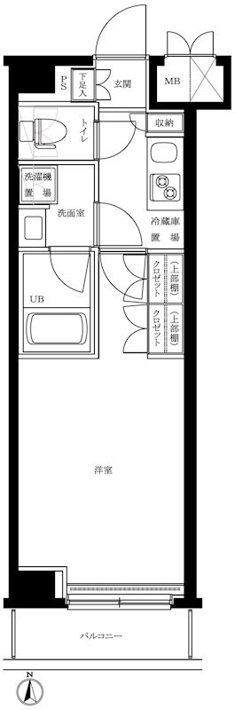 ルーブル蒲田南七番館の間取り|南向きバルコニーの1K