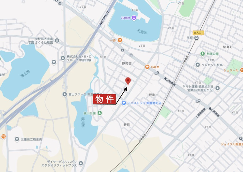 鈴鹿市野町西2丁目《1号棟》の地図|広域Map