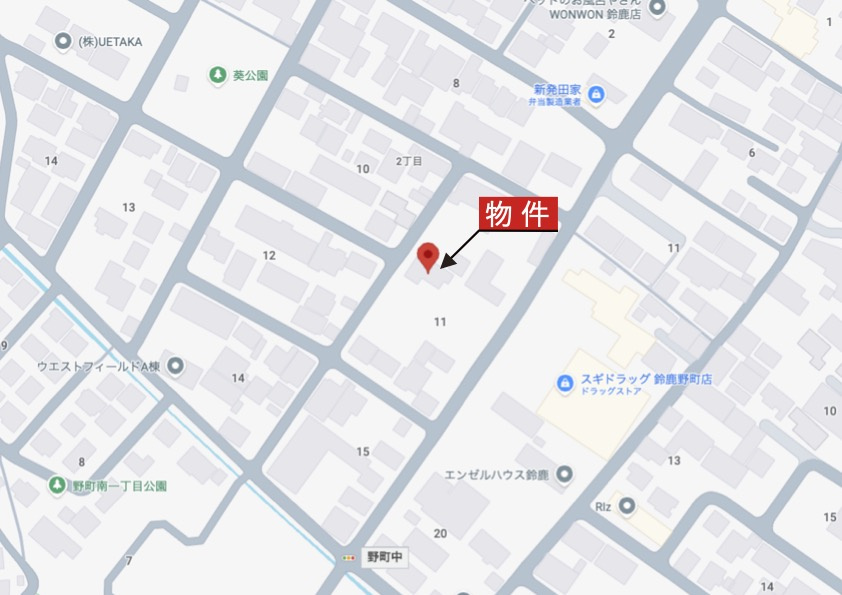 鈴鹿市野町西2丁目《1号棟》の地図|詳細Map