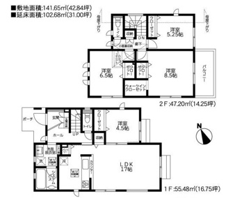【間取り】 | 中央区上矢部5丁目 全1棟 3期 | 南東側　２階建て　4LDK　全居室２面採光　全居室収納付き　屋根裏収納　WIC　パントリー