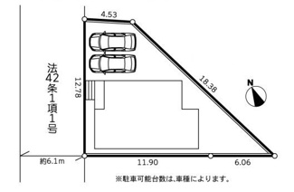 【区画図】 | 中央区上矢部5丁目 全1棟 3期 | 北西側6.1m道路　カースペース並列で２台（車種による）