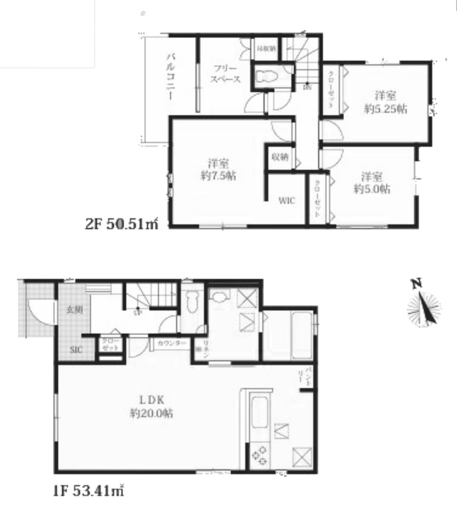 神戸市西区玉津町出合　5号棟　新築戸建の間取り|●年中無休：当日予約可●南向きLDK20帖！2階洋室3部屋にフリースペースもあります！