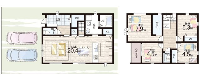 ■神戸市北区ひよどり台　新築一戸建ての間取り|2号地