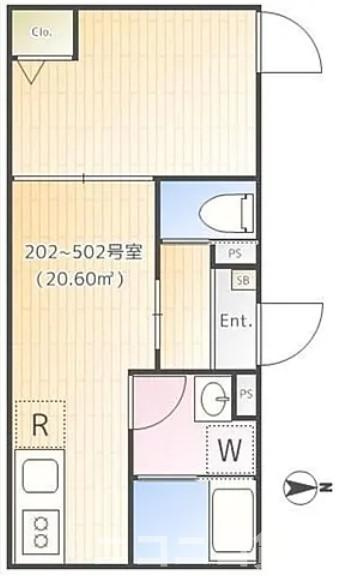 足立区東綾瀬１丁目のアパートの間取り