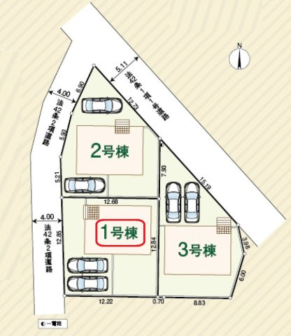 飯能市川寺・全3棟　新築一戸建　1号棟の区画図|【全3棟・1号棟】並列2台駐車可能。