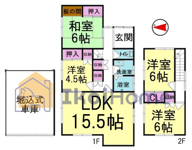 神戸市西区伊川谷町潤和　中古戸建の間取り|●年中無休：当日予約可●リビング12.5帖の横には4.5帖の和室があります！2階全室6帖以上あり！