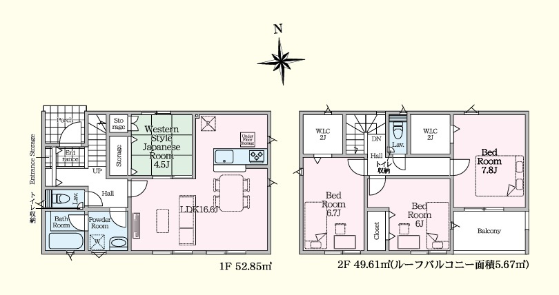 Cradlegarden　 常陸太田市磯部町　第3　2の間取り|　
☆LDK隣接の和室はお昼寝にも◎家族で寛げます。2階は全居室ゆったり6帖以上、大容量の収納スペース付き。明るい二面窓で通風も良好です！