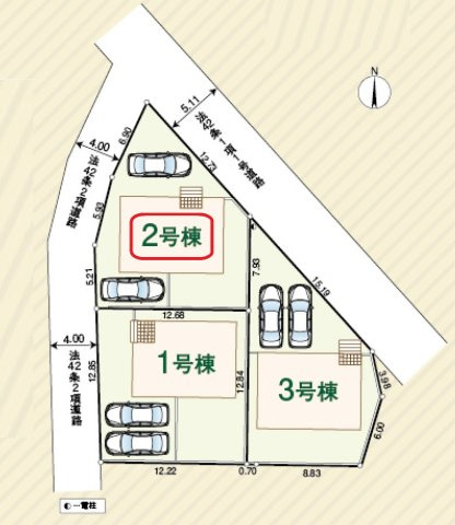 飯能市川寺・全3棟　新築一戸建　2号棟の区画図|【全3棟・2号棟】2台駐車可能。