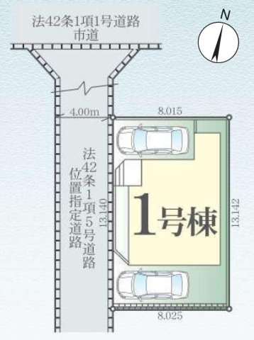 三郷市新和2丁目　新築戸建　全1棟の区画図|家族の車＋来客用にも便利な2台駐車可能