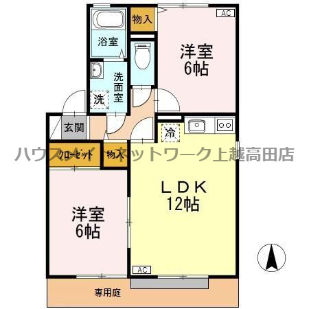 ヴューライラックの間取り|間取図（ヴューライラック 101）2LDK