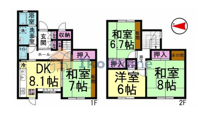 神戸市西区狩場台4丁目　中古戸建の間取り|●年中無休：当日予約可●DK8.1帖の横には和室7帖のお部屋がございますので、広くお使いいただけます！