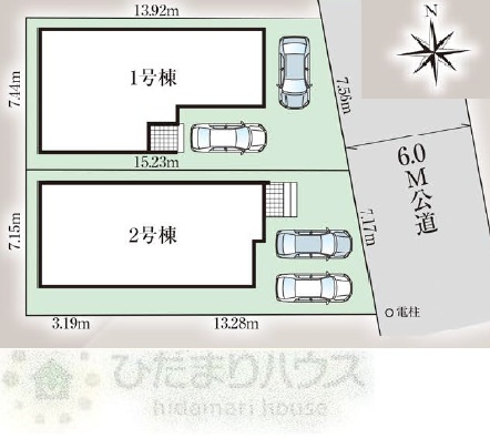 野田市中野台鹿島町　新築戸建　2号棟の区画図|全2棟　・2台分可能な駐車スペース(^^)/車種により異なる場合がございます。