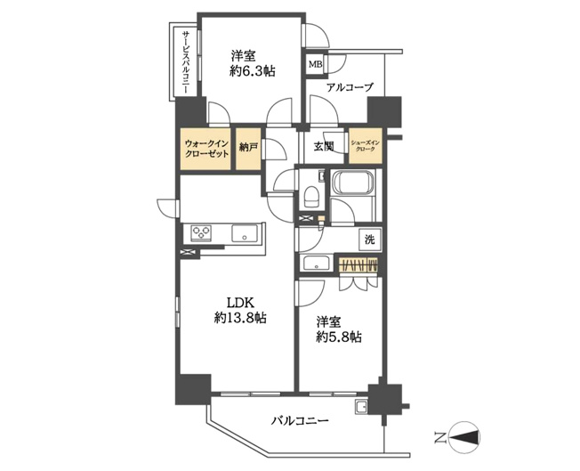 【間取り】 | クレヴィア大阪同心セントラル | 角部屋！全居室に窓が有り通風良好