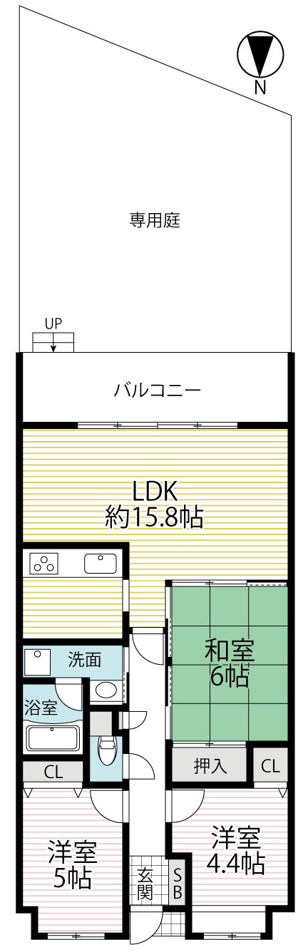 ◆リフォーム済◆広々南庭付き３LDK◆地下鉄「石田」駅徒歩１０分◆朝日プラザ伏見東の間取り