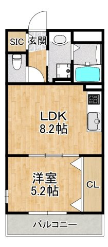 箕面市箕面６丁目のアパートの間取り
