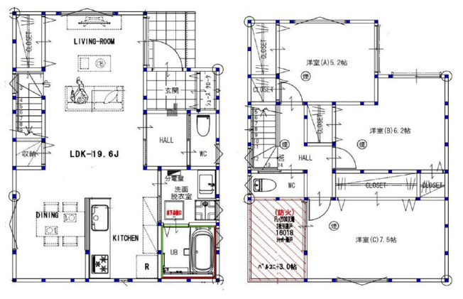 【間取り】 | 東大阪市池島町3丁目　【C号地】 | 【C号地】2階建て♪駐車2台可能！LDKゆったり19.6帖♪食洗機・浴室乾燥機完備☆収納充実です♪
