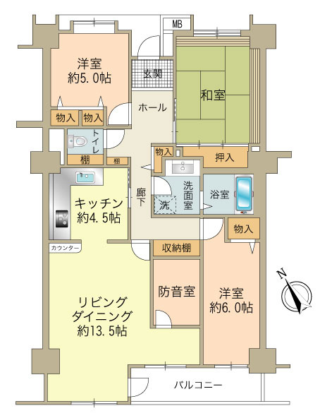 専有面積：約100.38㎡　間取：3LDKタイプ