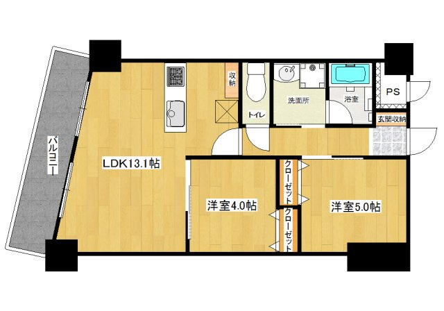 フクダ不動産八木駅前マンションの間取り|2LDK