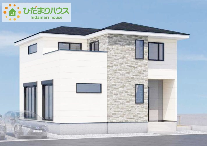 常陸太田市宮本町1期　新築戸建の外観パース|白を基調とした明るい印象を受けるオシャレな外観です！