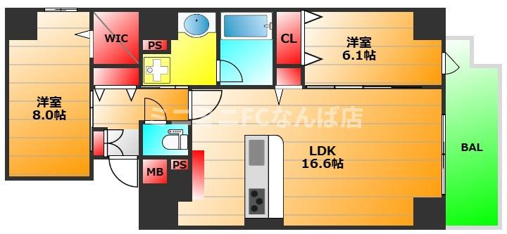 ワンナル堺筋本町の間取り|現状有姿