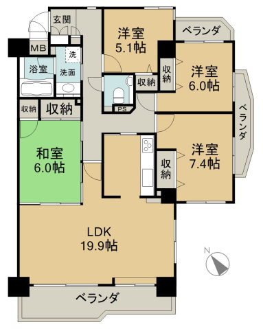 シャルマン古江の間取り|間取り図（4LDK・100.92㎡）